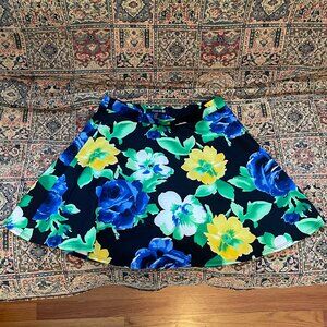Y2K Forever 21 Black Skater mini Skirt with Blue and Yellow Flowers.
